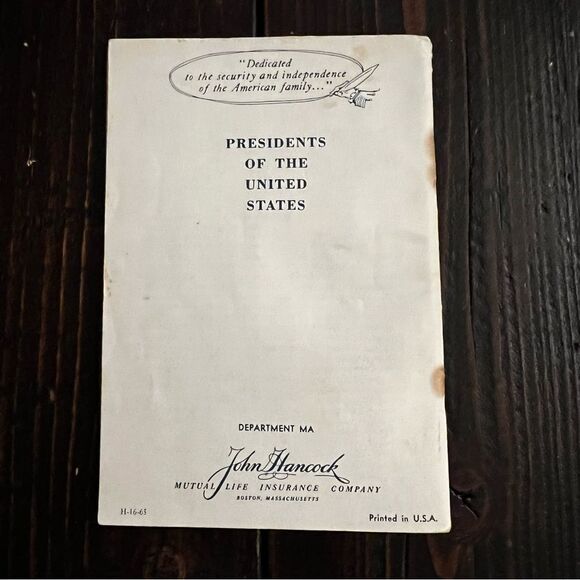 Presidents of the United States Booklet by John Hancock (1965) - Picture 2 of 2